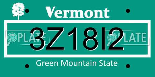 3Z18I2 Vermont License Plate