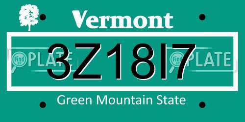 3Z18I7 Vermont License Plate