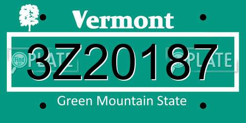 3Z20187 Vermont License Plate