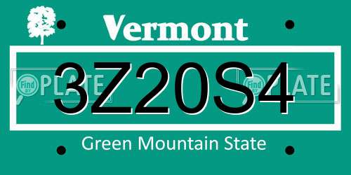 3Z20S4 Vermont License Plate