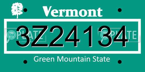 3Z24134 Vermont License Plate