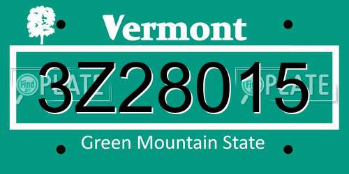 3Z28015 Vermont License Plate