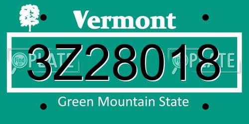 3Z28018 Vermont License Plate