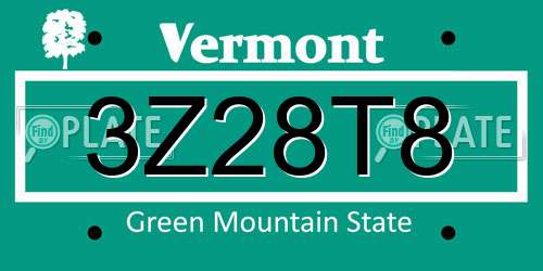3Z28T8 Vermont License Plate