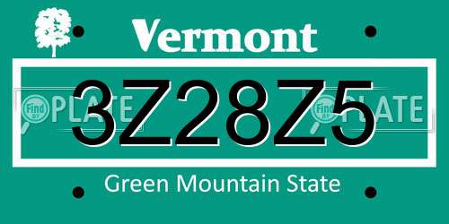 3Z28Z5 Vermont License Plate