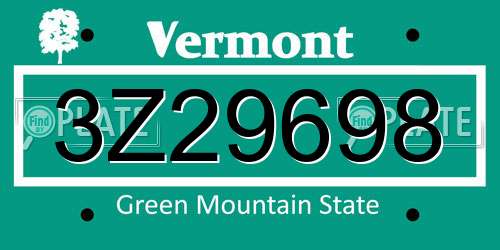 3Z29698 Vermont License Plate