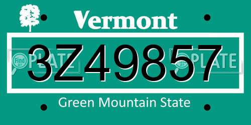 3Z49857 Vermont License Plate
