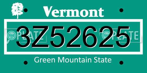 3Z52625 Vermont License Plate