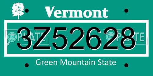 3Z52628 Vermont License Plate