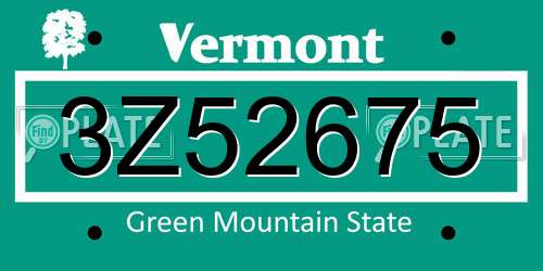 3Z52675 Vermont License Plate
