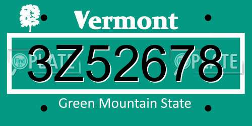 3Z52678 Vermont License Plate