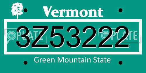3Z53222 Vermont License Plate