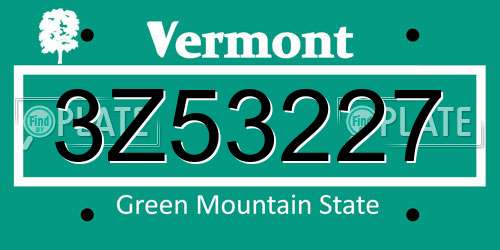 3Z53227 Vermont License Plate