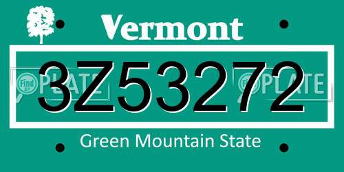 3Z53272 Vermont License Plate