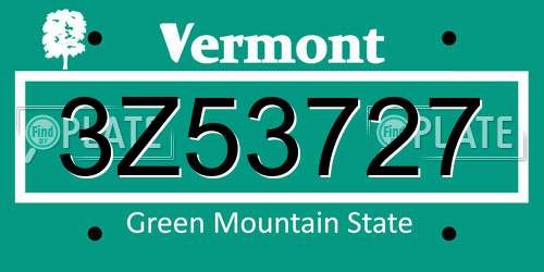 3Z53727 Vermont License Plate
