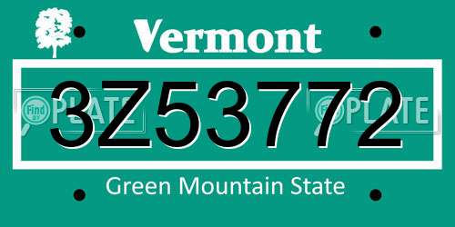 3Z53772 Vermont License Plate