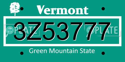 3Z53777 Vermont License Plate