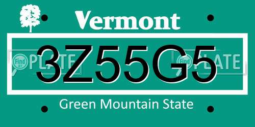 3Z55G5 Vermont License Plate
