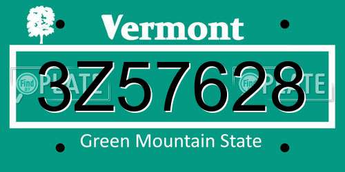 3Z57628 Vermont License Plate