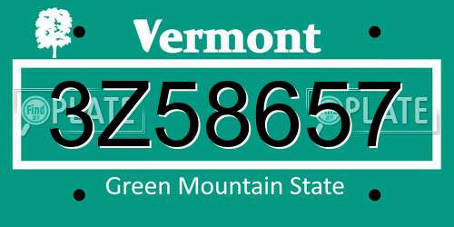 3Z58657 Vermont License Plate