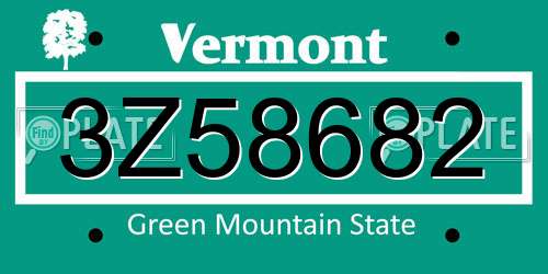 3Z58682 Vermont License Plate