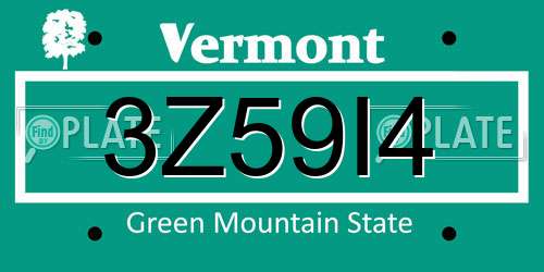 3Z59I4 Vermont License Plate