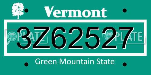 3Z62527 Vermont License Plate