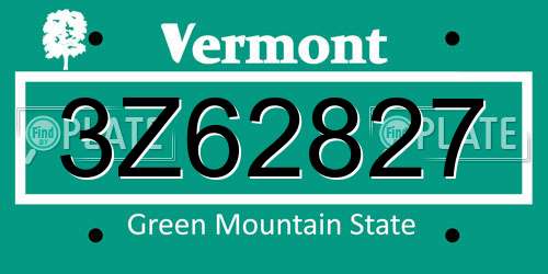 3Z62827 Vermont License Plate