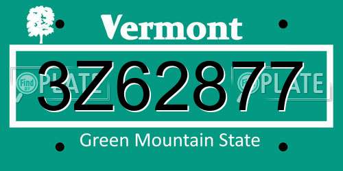 3Z62877 Vermont License Plate