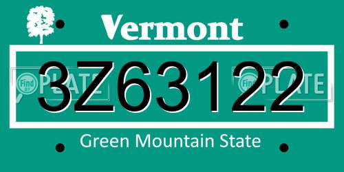 3Z63122 Vermont License Plate