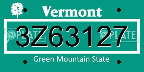 3Z63127 Vermont License Plate