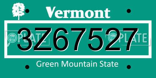 3Z67527 Vermont License Plate