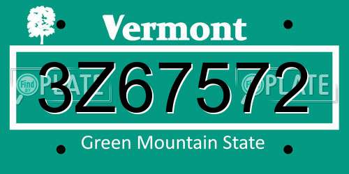 3Z67572 Vermont License Plate