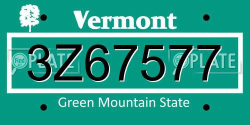 3Z67577 Vermont License Plate