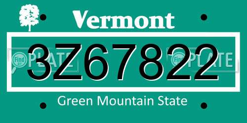 3Z67822 Vermont License Plate