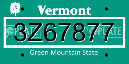 3Z67877 Vermont License Plate