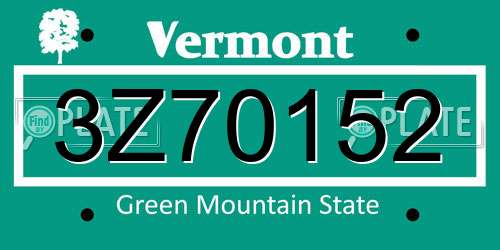 3Z70152 Vermont License Plate