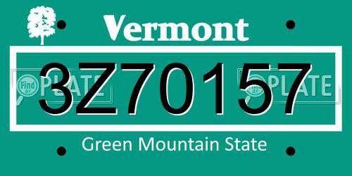 3Z70157 Vermont License Plate