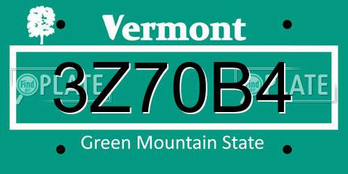 3Z70B4 Vermont License Plate