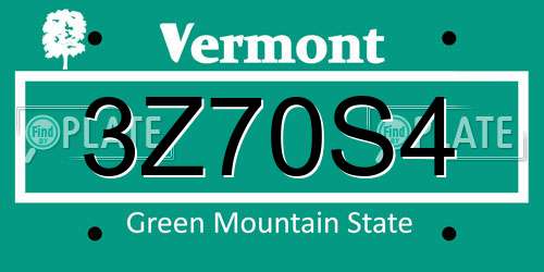 3Z70S4 Vermont License Plate