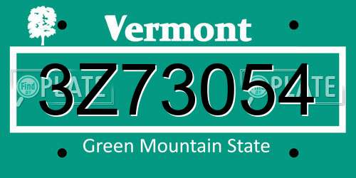 3Z73054 Vermont License Plate