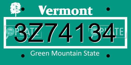 3Z74134 Vermont License Plate