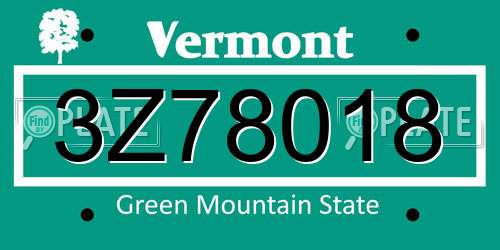3Z78018 Vermont License Plate