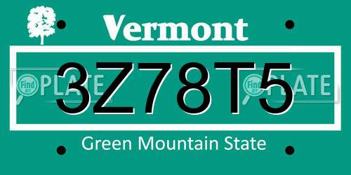 3Z78T5 Vermont License Plate