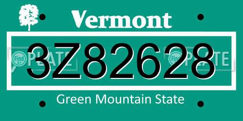 3Z82628 Vermont License Plate