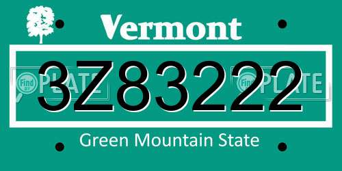 3Z83222 Vermont License Plate