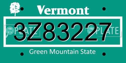 3Z83227 Vermont License Plate