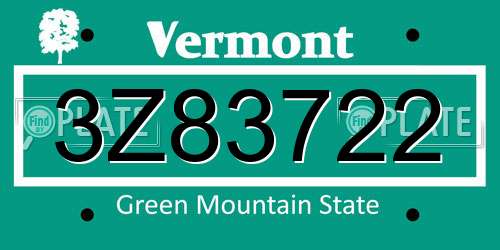 3Z83722 Vermont License Plate