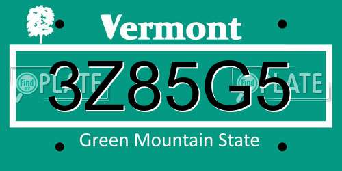 3Z85G5 Vermont License Plate