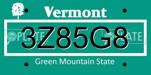 3Z85G8 Vermont License Plate